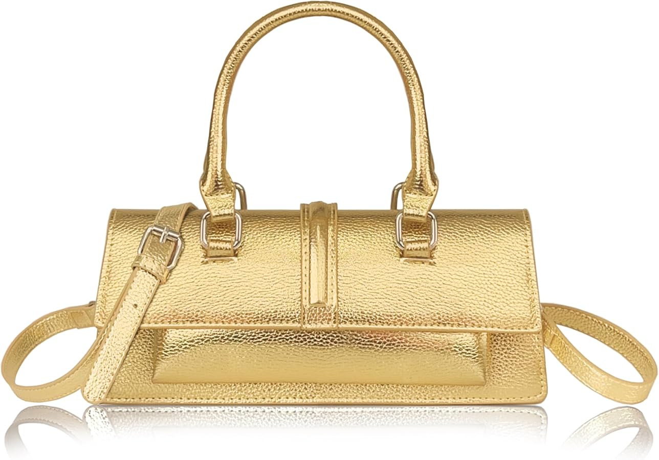 Small Metallic Crossbody Bag Y2K Silver Purse Clutch Bag for Women Cute Top Handle Purse Satchel ... | Amazon (US)