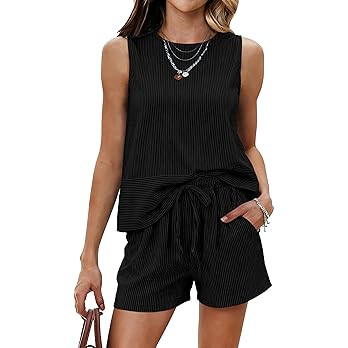 Ekouaer Two Piece Shorts Set for Women Summer Lounge Set Casual Sleeveless Tank Top 2026 Matching... | Amazon (US)