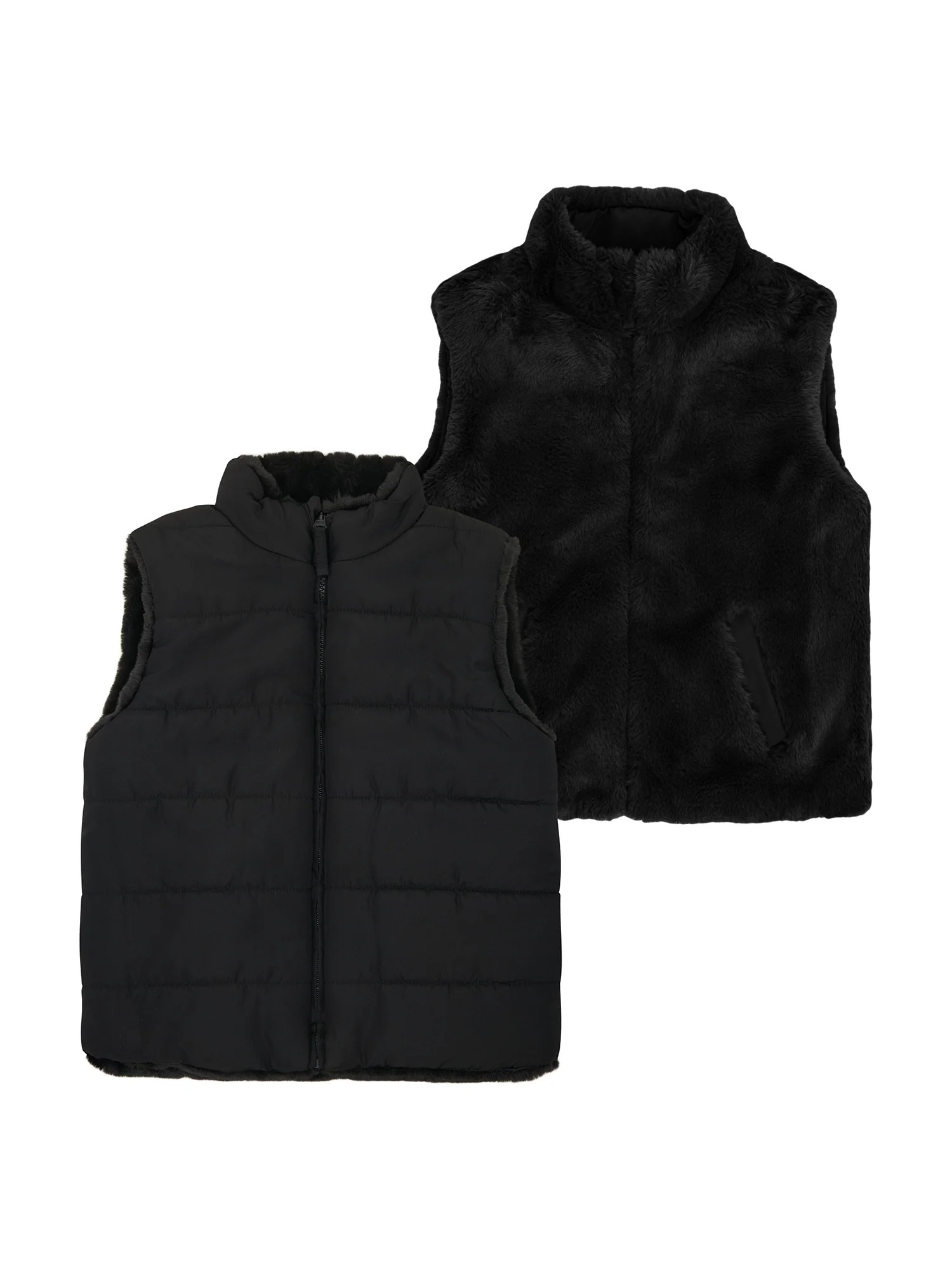 Wonder Nation Girls Reversible Faux Fur Puffer Vest, Sizes 4-18 | Walmart (US)