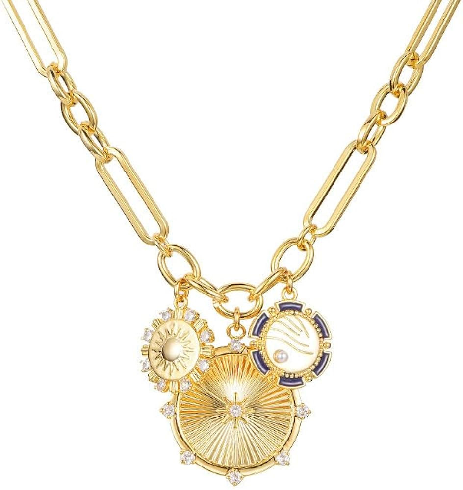 Natagend Sun Heart Pendent Necklace for Women Girls 18K Gold Plated Heart Necklace Chunky Choker ... | Amazon (US)