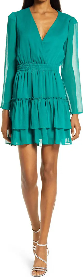 Charles Henry bebe Tiered Long Puff Sleeve Minidress | Nordstrom | Nordstrom