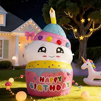 DomKom 4FT Inflatable Cute Birthday Cake Outdoor Decorations with Candles,Build-in LED Lights,for... | Amazon (US)