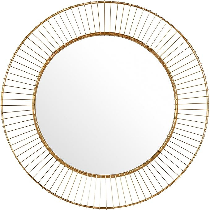 Rivet Modern Round Iron Circle Metal Hanging Wall Mirror, 27.75" Diameter, Gold Finish | Amazon (US)