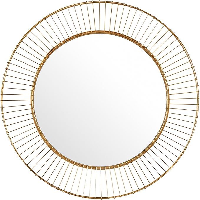 Rivet Modern Round Iron Circle Metal Hanging Wall Mirror, 27.75" Diameter, Gold Finish | Amazon (US)