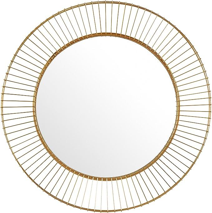 Rivet Modern Round Iron Circle Metal Hanging Wall Mirror, 27.75" Diameter, Gold Finish | Amazon (US)
