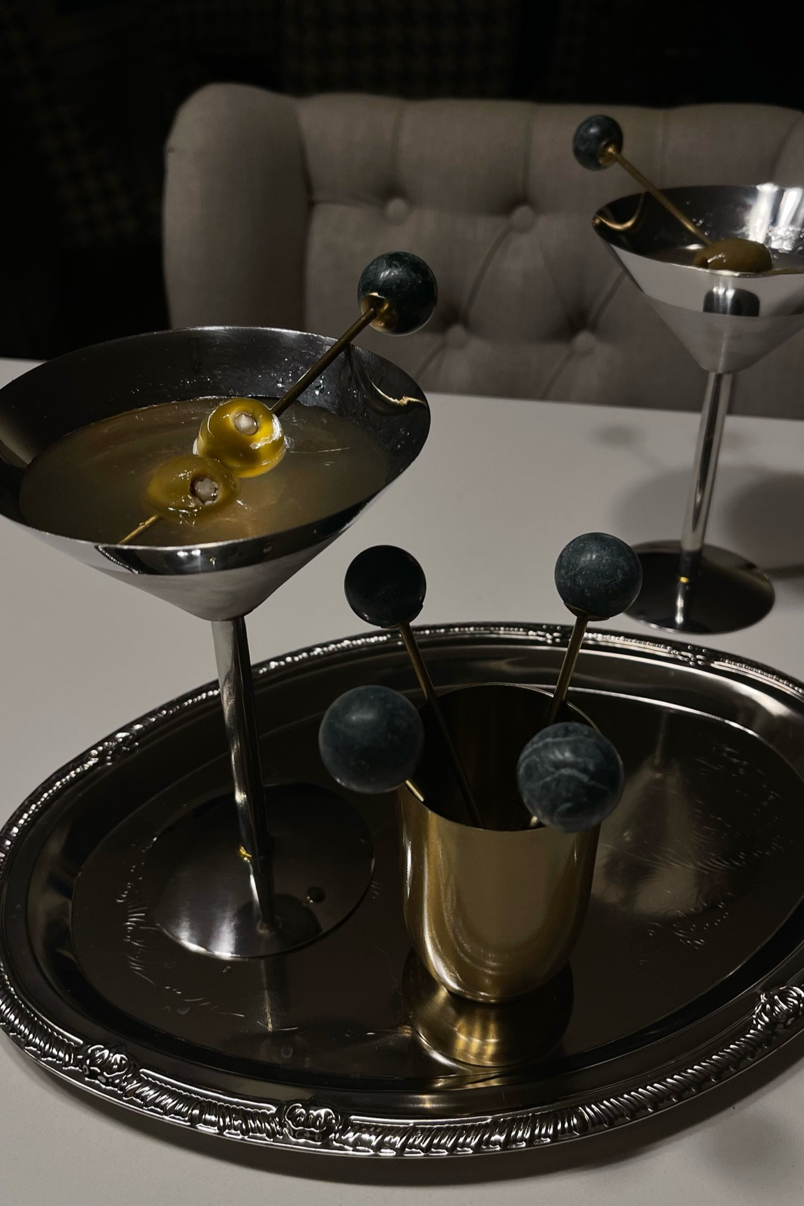 Elevated dirty martini set | metal martini glasses | silver tray 

#LTKParties #LTKHome #LTKFindsUnder50
