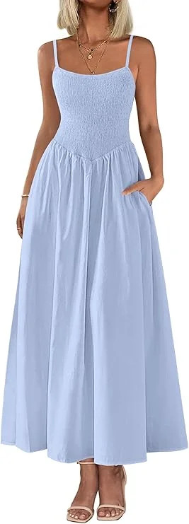 PRETTYGARDEN Women's Smocked Maxi Dresses Summer Beach Sundress Casual Spaghetti Strap Swing A Li... | Walmart (US)