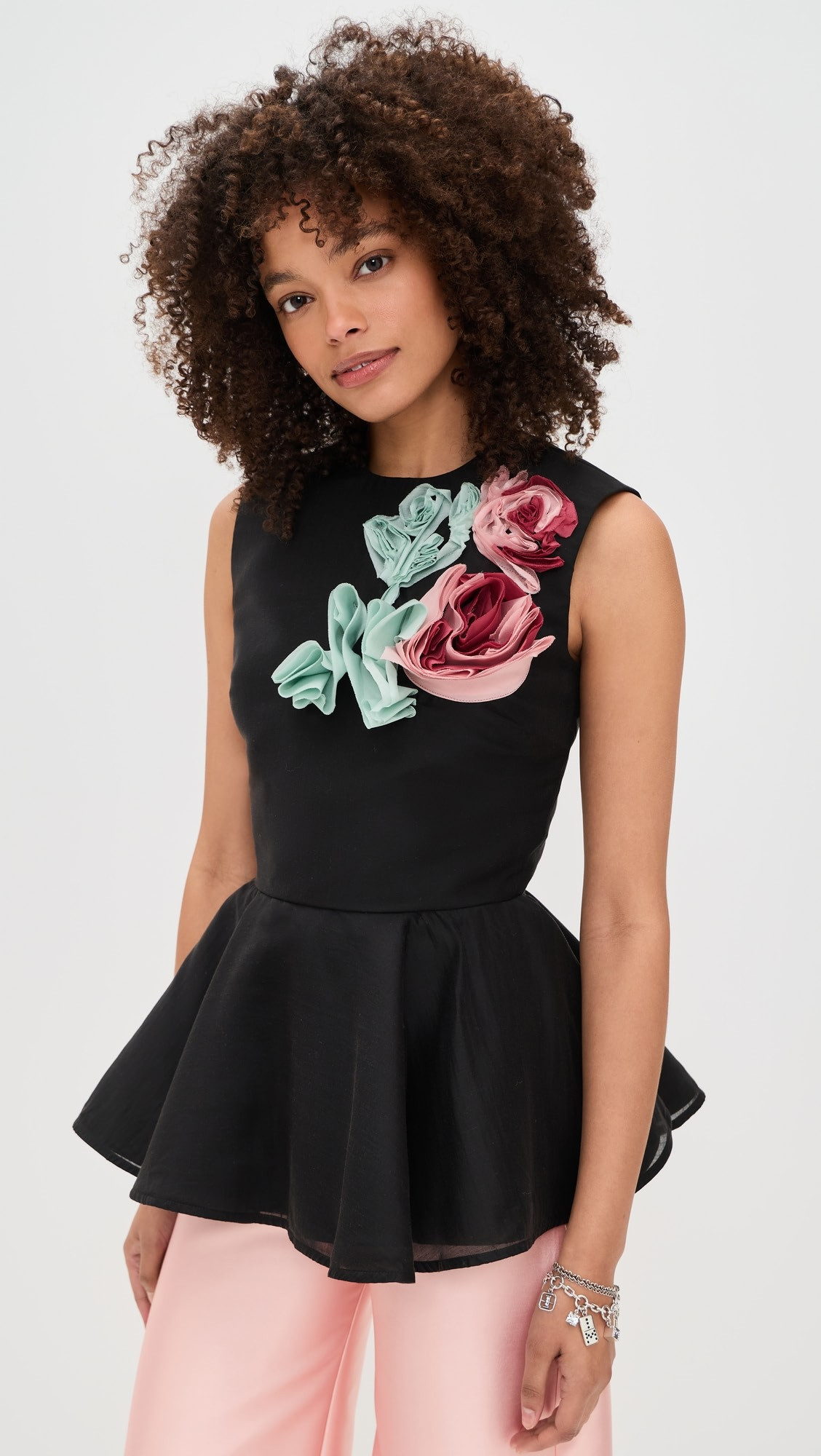 Heavy Satin and Chiffon Flower Embellished Top | Shopbop