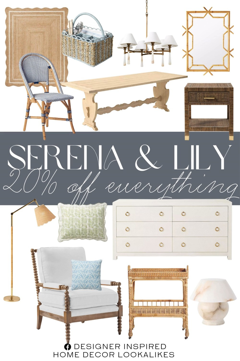 Serena & Lily 20% OFF Everything Sale. Coastal-Inspired Home Sale. Modern Coastal Decor Deals. Outdoor Furniture Sale. Lighting & Rugs Event. Bedding & Bath Sale. 20% Off Home Essentials. Save 20% on Coastal Furniture. Luxury Home Furniture Sale.  

Home more affordable option find copy cat similar look for less budget friendly affordable cheap cheaper beautiful pretty. Clearance sale coupon code discount code promo code luxury lookalike look a like Inspo inspiration inspired by idea ideas Love like these? I share multiple every day in my FB group.
#serenandlily #homesale #20offeverything #salealert #homerefresh #furniturefinds #decoronsale #lightingsale #homeinspo 

 #LTKHome #LTKSaleAlert