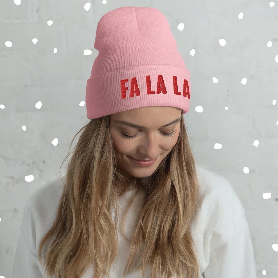 Fa La La Cuffed Beanie, Christmas Hat, Holiday Apparel, Winter Beanie, Embroidered Hat, Holiday H... | Etsy (US)