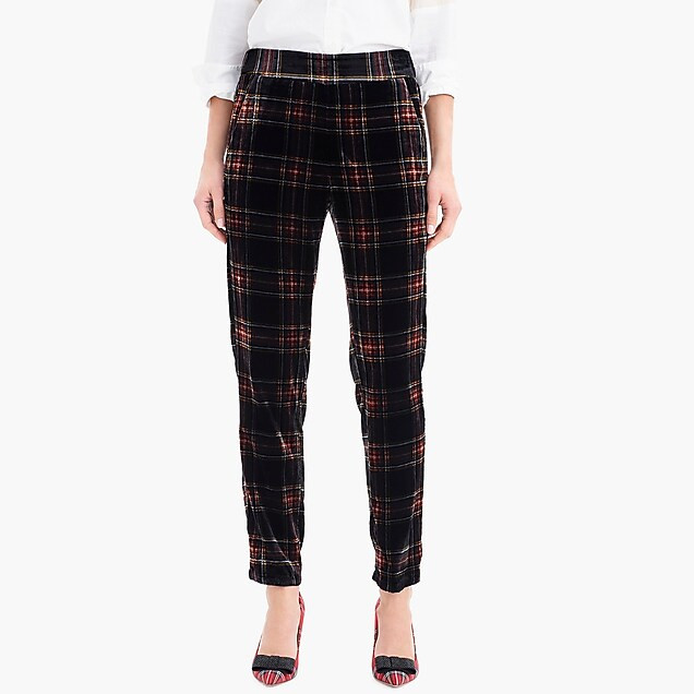 Pull-on easy pant in velvet Stewart black plaid | J. Crew US