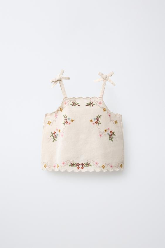CROSS STITCH EMBROIDERED TOP WITH COTTON AND LINEN | Zara US