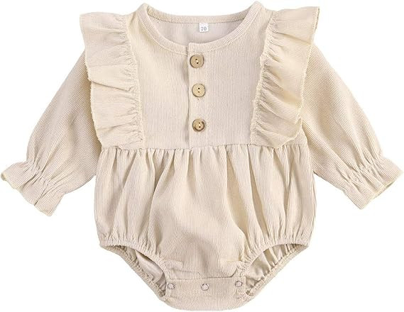 Sasaerucure Infant Baby Girl Clothes Solid Ruffle Long Sleeve Romper Bodysuit Tops One Piece Jump... | Amazon (US)