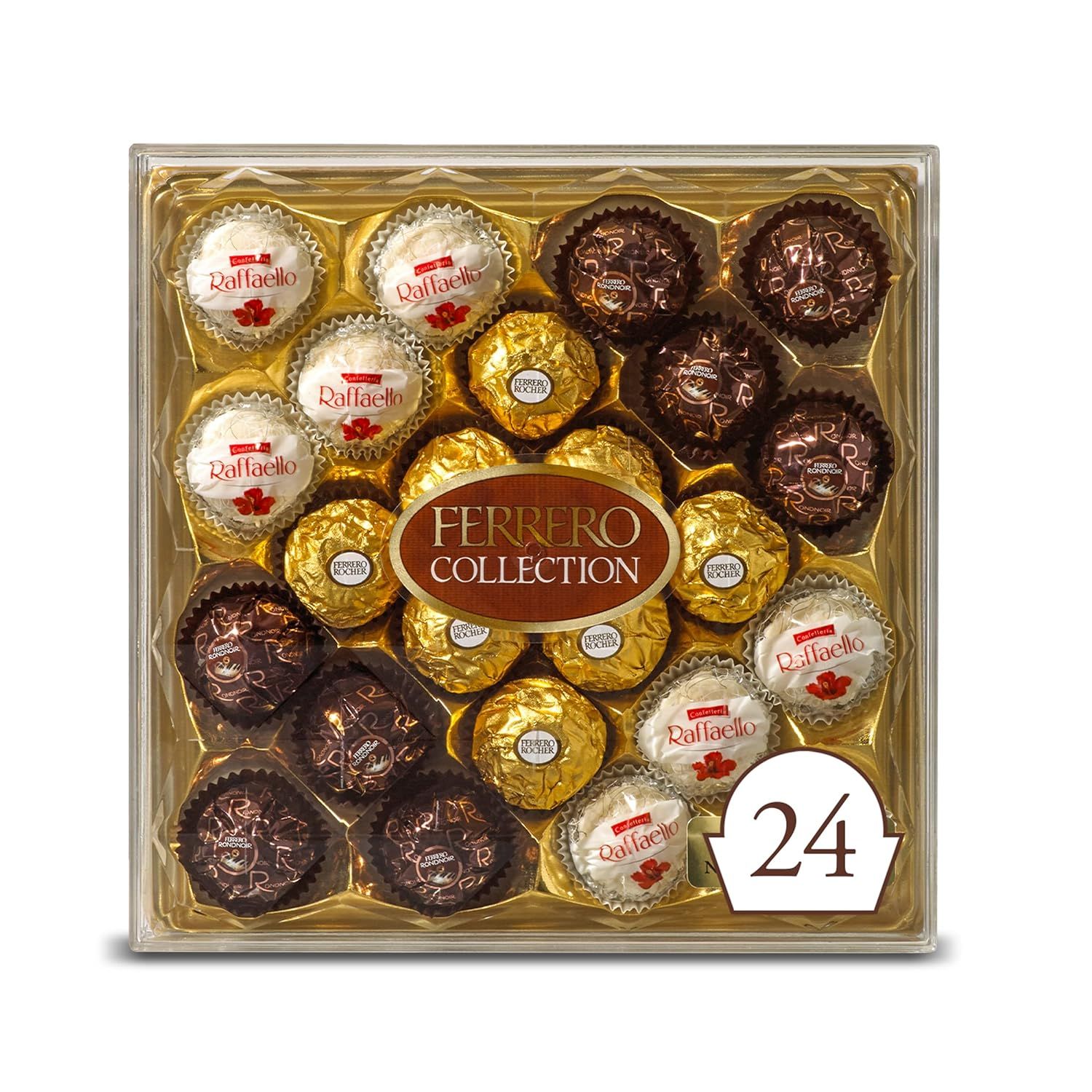 Ferrero Rocher Collection, Fine Hazelnut Milk Chocolates, 24 Count, Gift Box, Assorted Coconut Ca... | Amazon (US)
