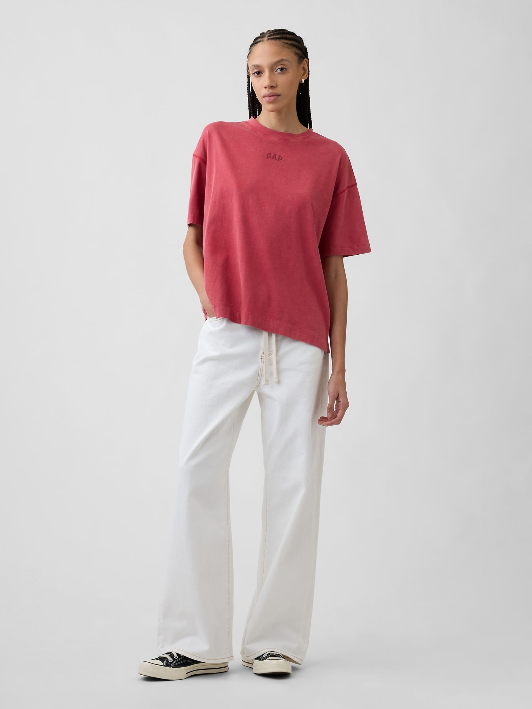 Red Vintage Soft Athletic Logo Longline T-Shirt | Gap | GAP UK
