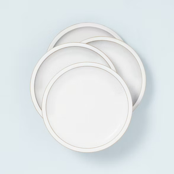 4pk Modern Rim Stoneware Salad Plate Set Matte Sour Cream - Hearth & Hand™ with Magnolia | Target