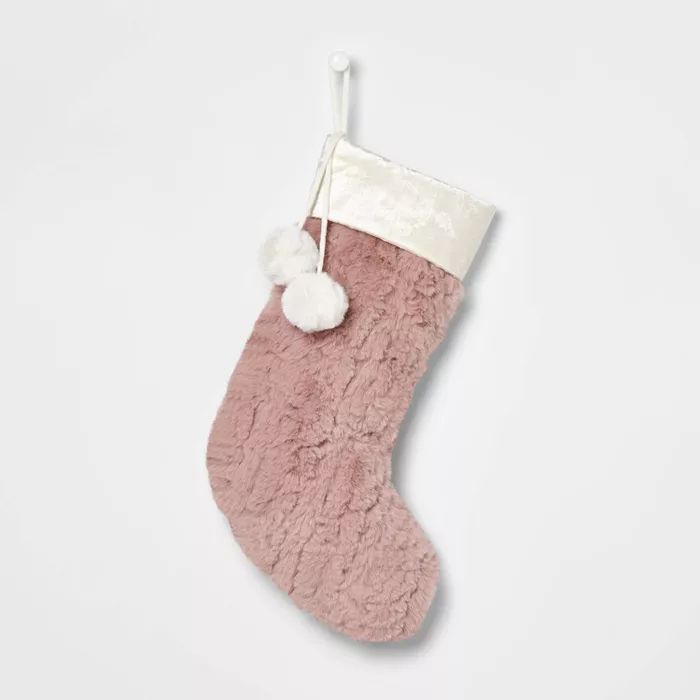Plush Faux Fur Christmas Stocking with Velvet Cuff Blush - Wondershop™ | Target