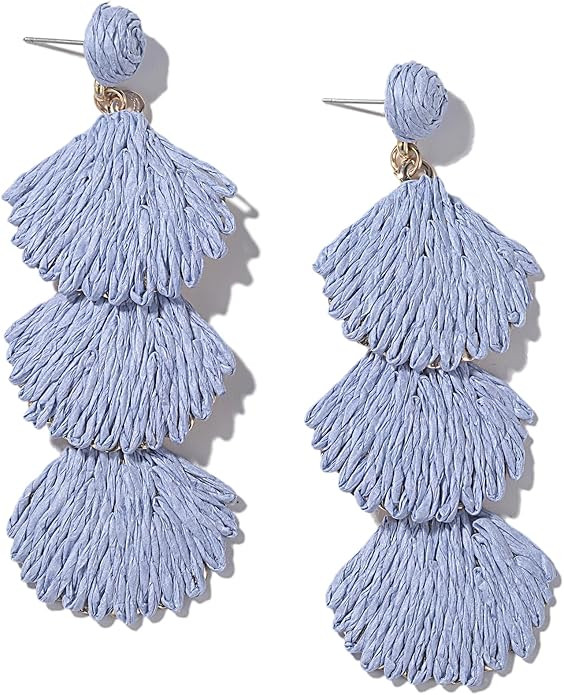 Boho Raffia Earrings Starfish Shell Seashell Dangle Drop Earrings Cute Statemnet Trendy Jewelry S... | Amazon (US)