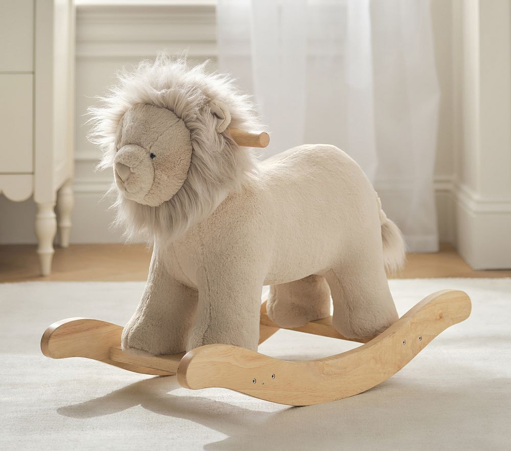 Taupe Lion Critter Plush Nursery Rocker | Pottery Barn Kids