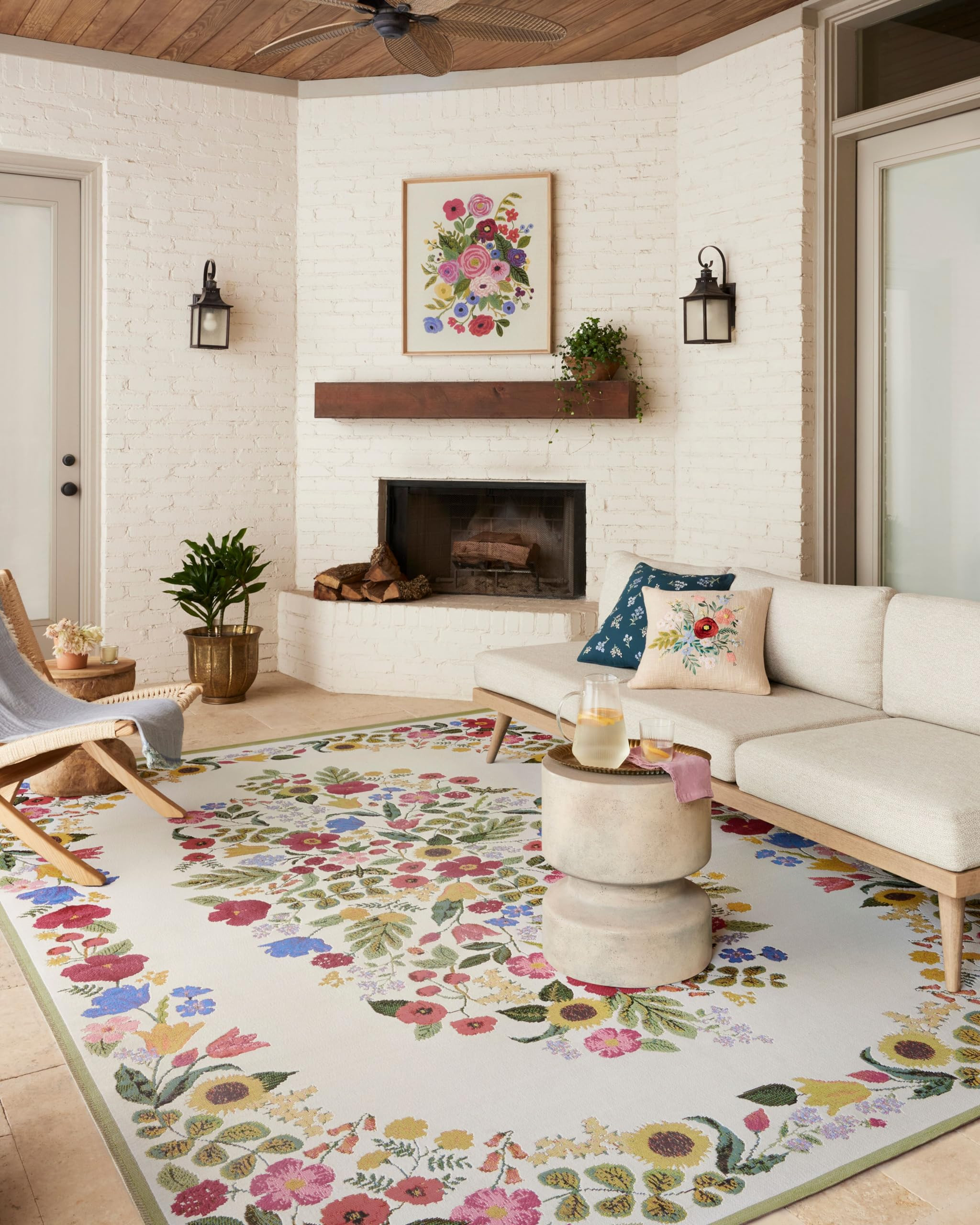 Loloi Rifle Paper Co. Perennial Collection Blossom PRN-01 Cream 7'-10" x 11'-2" Indoor/Outdoor Ar... | Amazon (US)