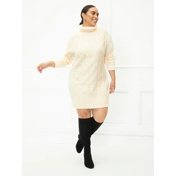 ELOQUII Elements Women's Plus Size Cable Knit Sweater Dress | Walmart (US)