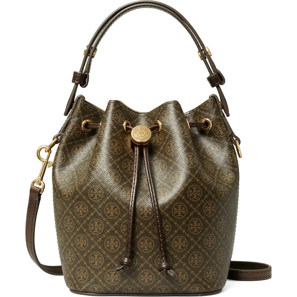 Tory Burch Mini T Monogram Coated Canvas Bucket Bag in French Press at Nordstrom | Nordstrom