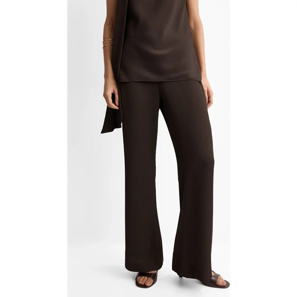 MANGO Straight Leg Satin Pants in Chocolate at Nordstrom, Size Medium | Nordstrom