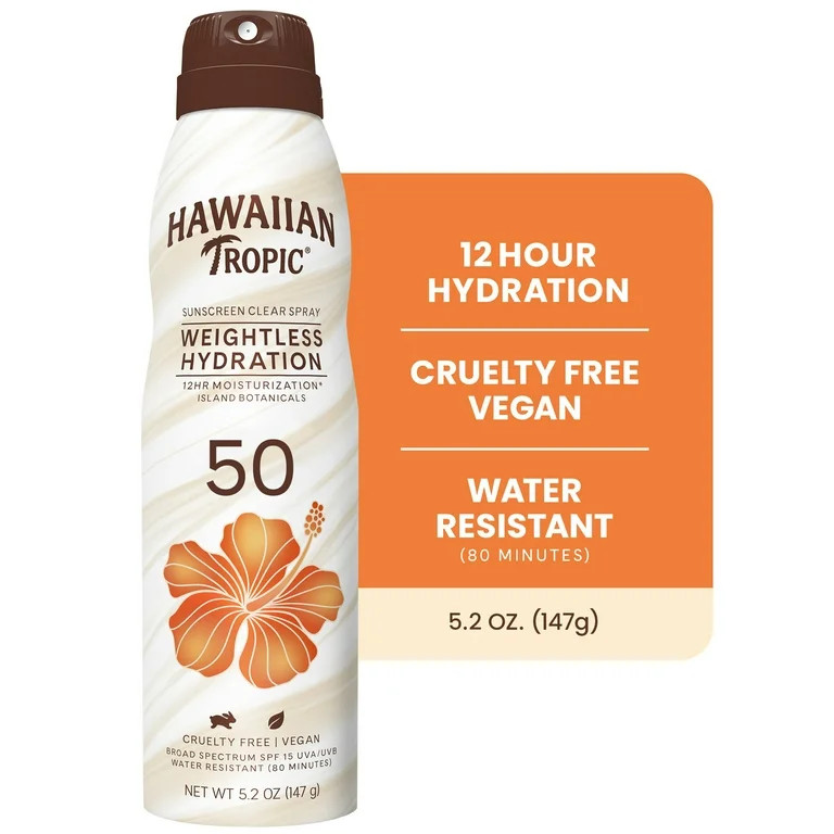 Hawaiian Tropic Weightless Hydration Clear Spray Sunscreen SPF 50, 6oz | Walmart (US)