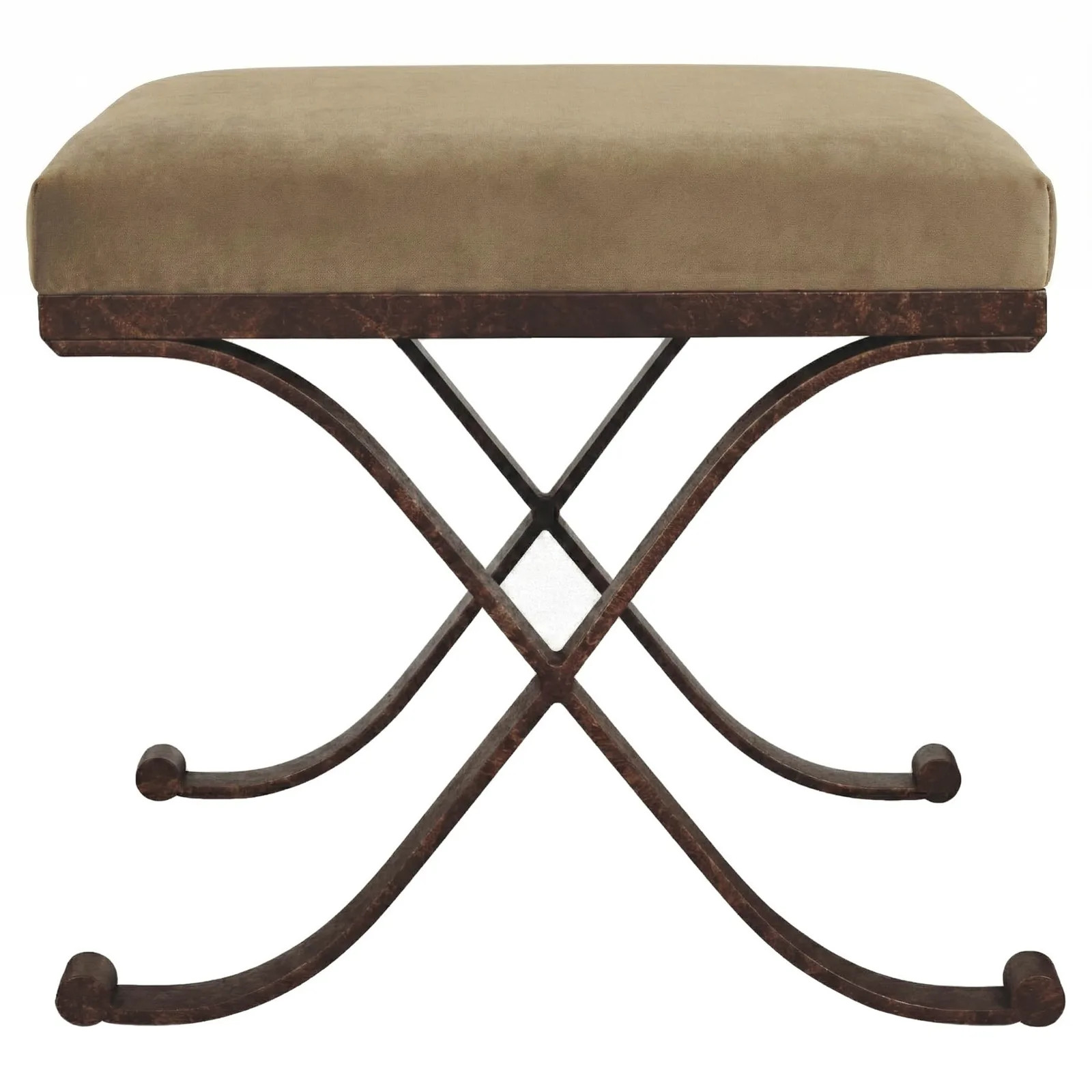Uzor Mocha Mist Performance Velvet Rectangular Ottoman | Kathy Kuo Home