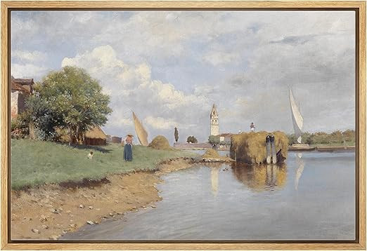 wall26 Framed Canvas Print Wall Art Vintage Pastoral Countryside Lake View Nature Wilderness Illu... | Amazon (US)