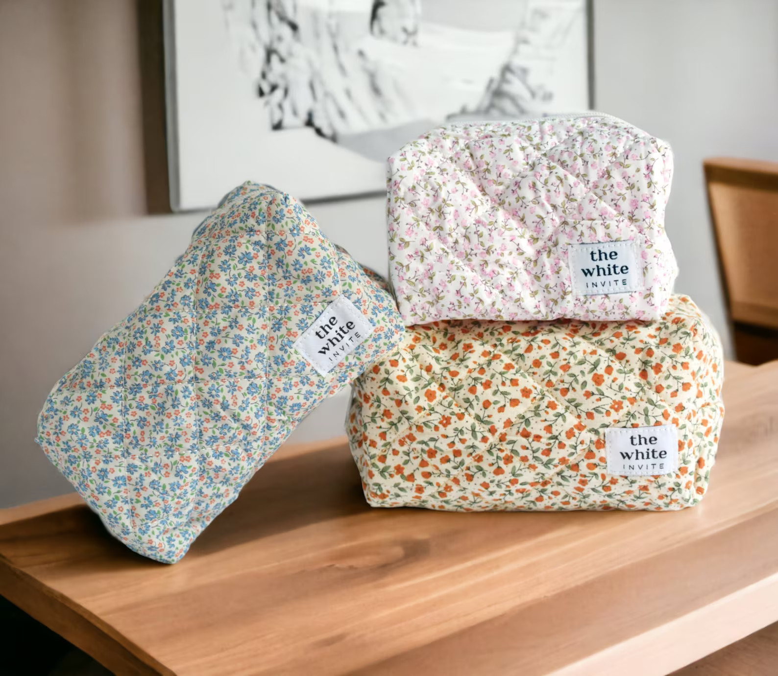 Floral Makeup Bag, Quilted Cotton Cosmetic Bag, Personalized Gift, Toiletry Bag Women, Makeup Bag... | Etsy (US)