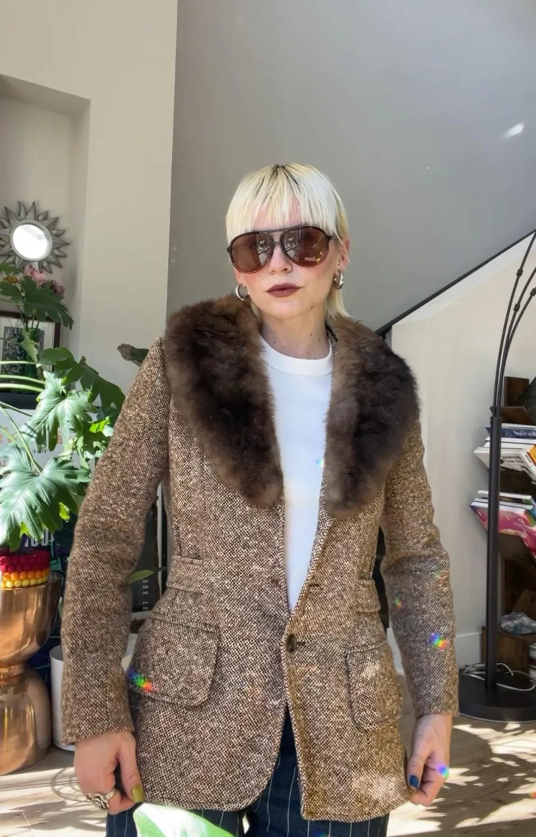 VTG 70s Wool Tweed Blazer With Fur Collar - Etsy | Etsy (US)