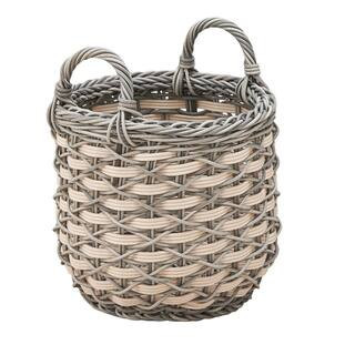 White-Gray 18 in. x 18 in. x 19.6 in. Round Resin Woven Wicker Multi-Use Storage Basket with Handles | The Home Depot