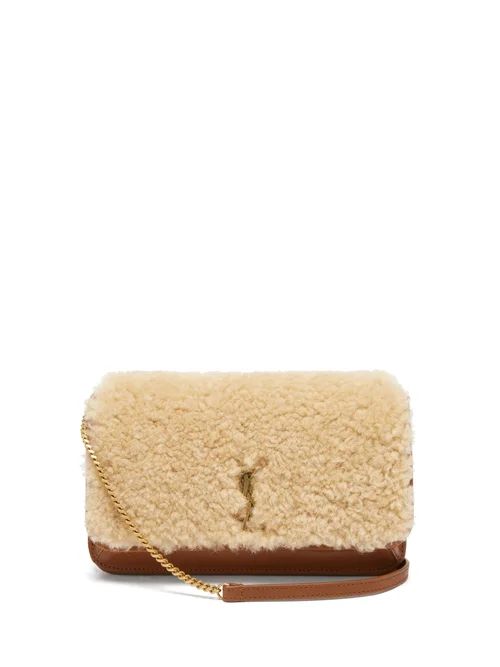 Saint Laurent - Ysl-plaque Shearling And Leather Cross-body Bag - Womens - Beige | Matches (US)
