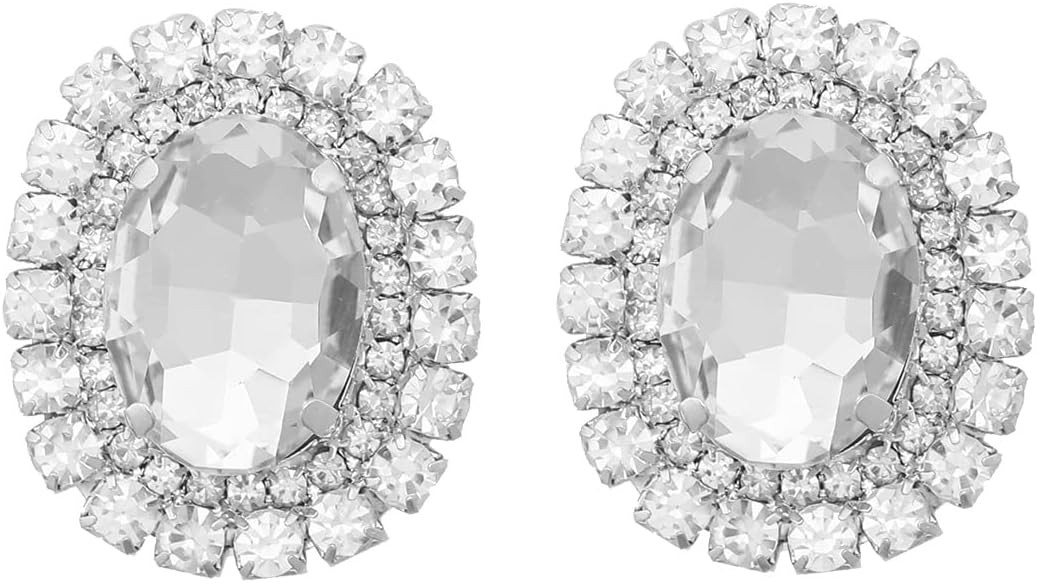 Delicate Oval Rhinestone Stud Earrings for Women Girls Cubic Zirconia Full of Crystal Statement S... | Amazon (US)