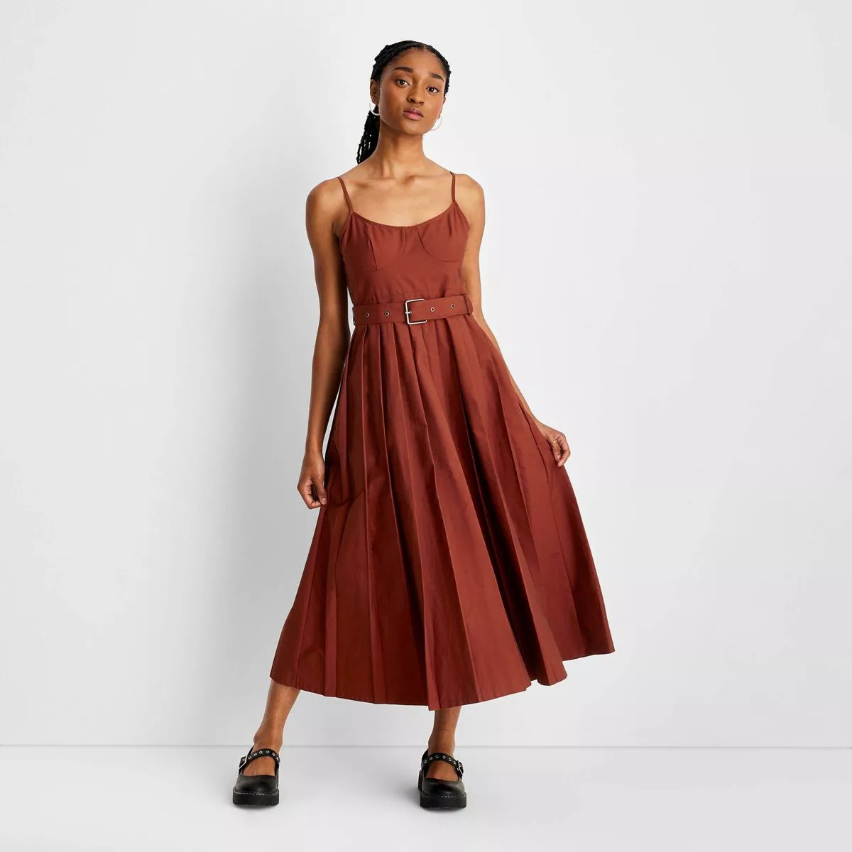 Women's Belt Buckle Pleated Midi Skirt - Future Collective™ with Reese  Blutstein Tan 00