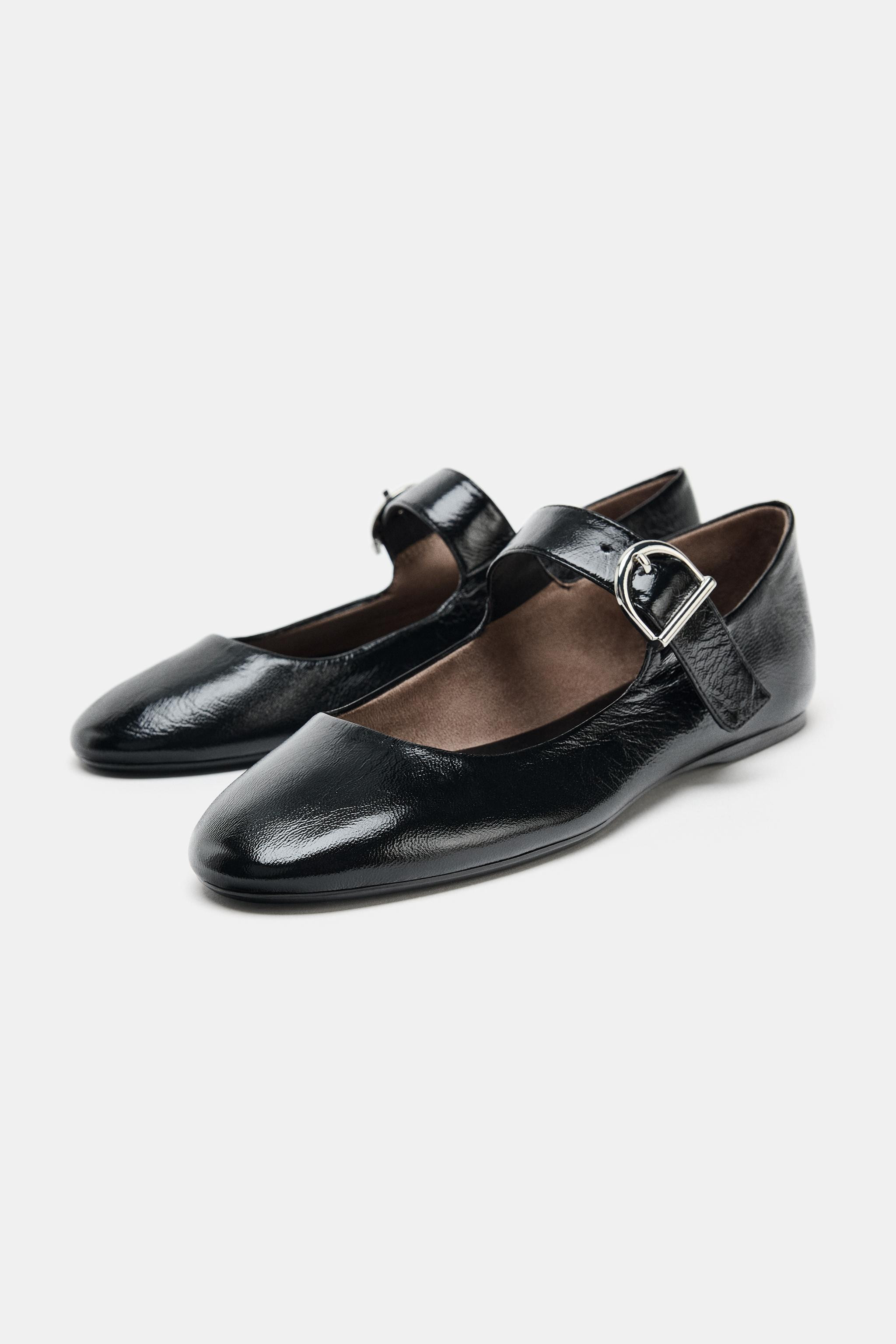 LEATHER BUCKLE BALLET FLATS | Zara UK