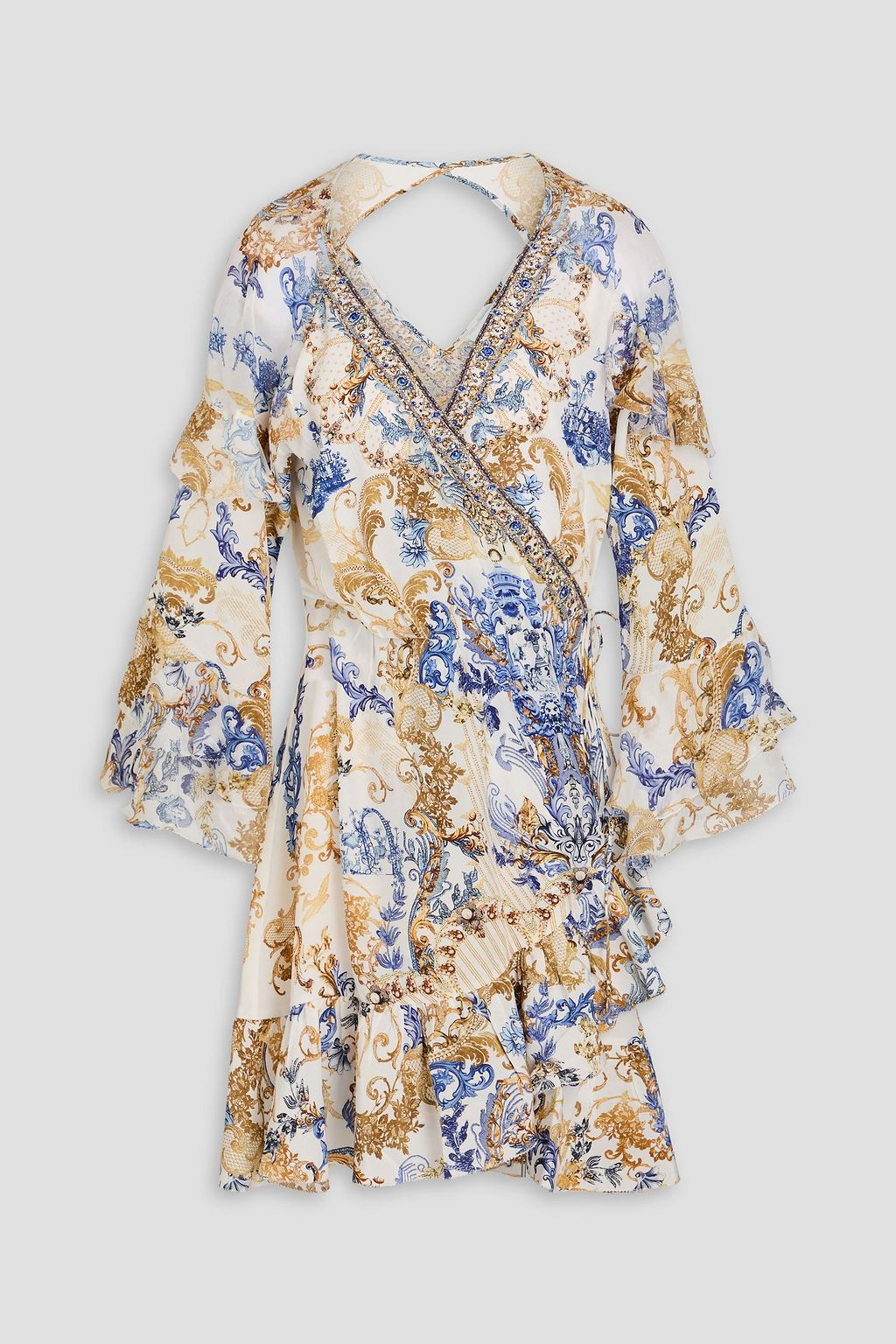 Crystal-embellished printed silk crepe de chine mini wrap dress | The Outnet (US and CA)