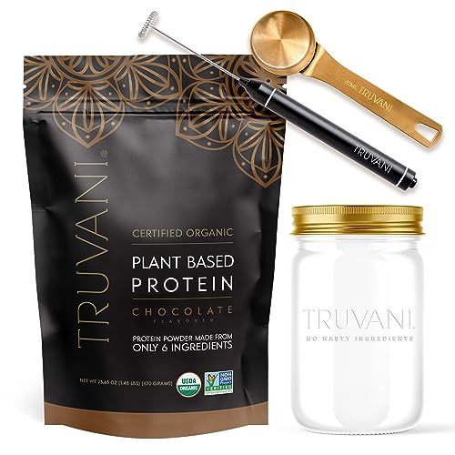 Truvani Vegan Chocolate Protein Powder with Jar, Frother & Scoop Bundle - 20g of Organic Plant Based Protein Powder - Includes Glass Jar, Portable Mini Electric Whisk & Durable Protein Powder Scoop | Amazon (US)