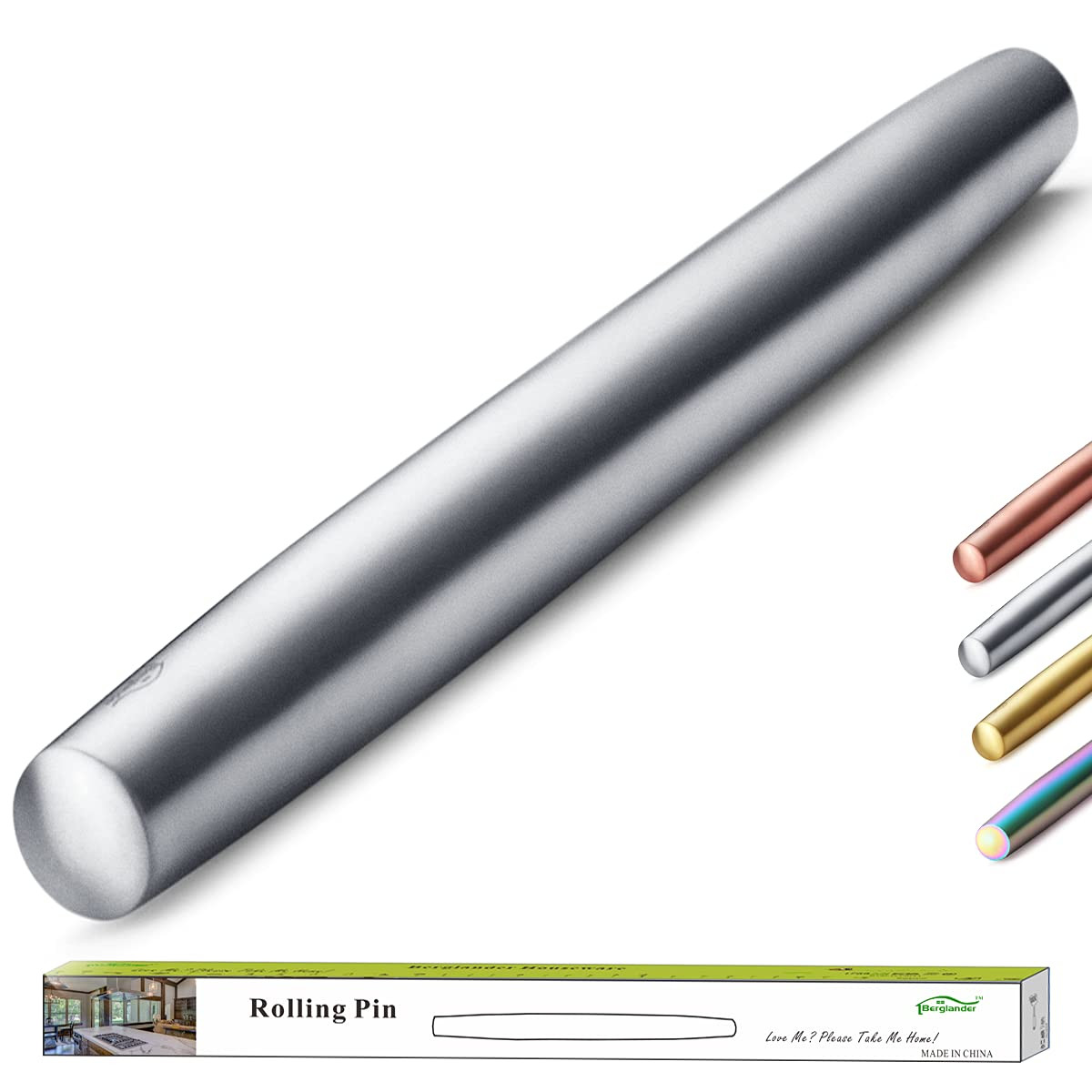 Stainless Steel Rolling Pin, Matte Finish 16.7 Inches, Berglander Rolling Pin For Baking Pizza Do... | Amazon (US)