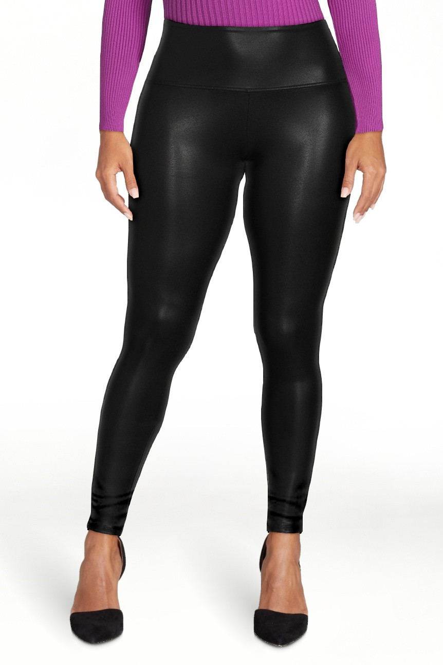 Time and Tru Women's High Rise Ankle Length Stretchy Faux Leather Leggings 2 Pack Bundle, 28" Ins... | Walmart (US)