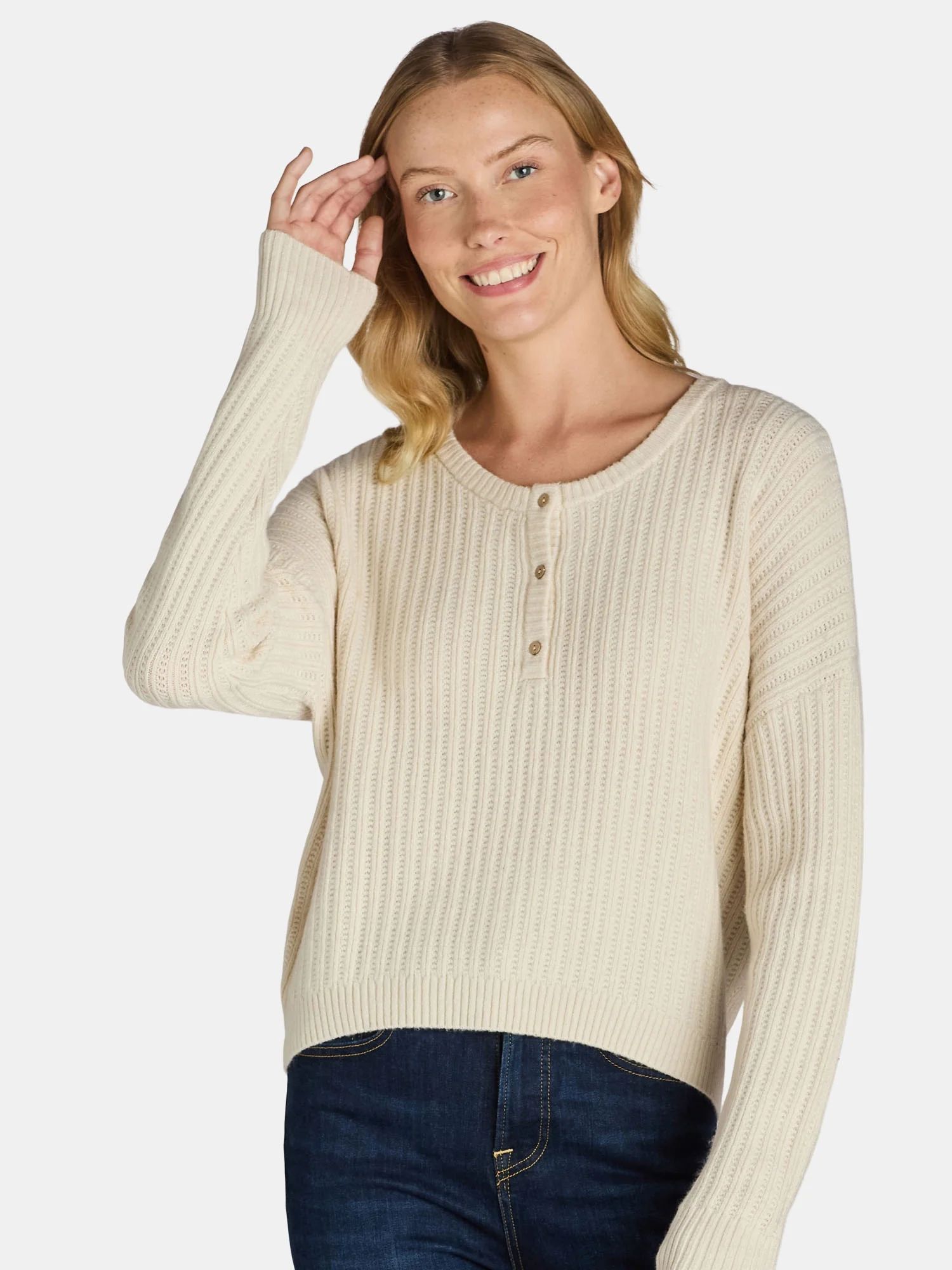 No Boundaries Henley Sweater, Women's | Walmart (US)