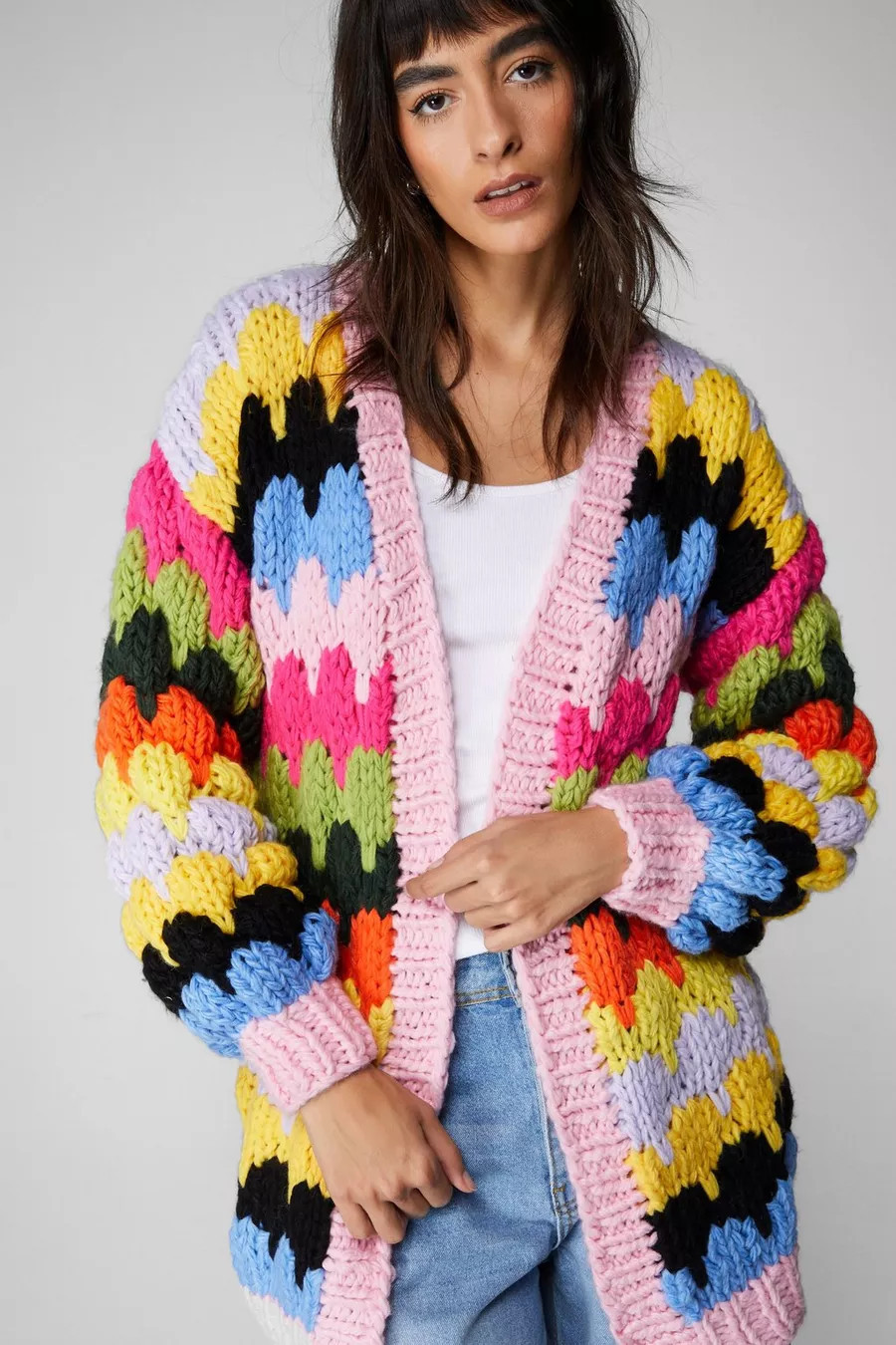 Multicolor Hand Knit Cardigan | Nasty Gal US