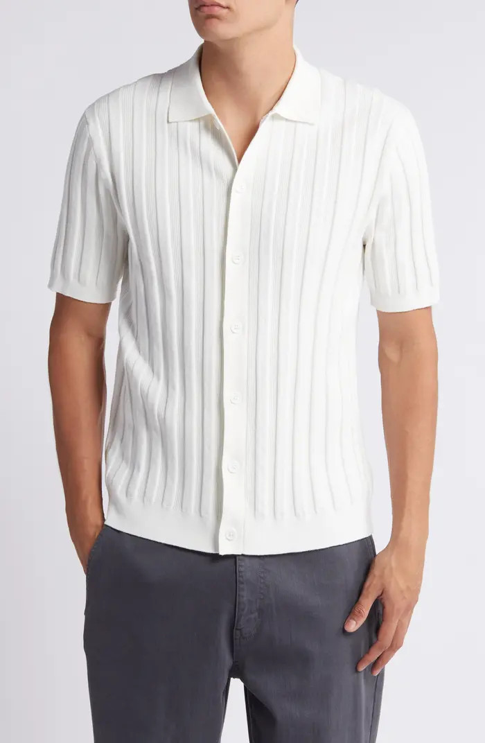 Wax London Tellaro Short Sleeve Cotton Blend Pointelle Button-Up Sweater | Nordstrom | Nordstrom