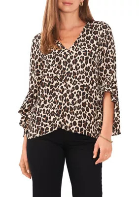Vince Camuto Women's Bell Sleeve Animal Print Top, Black, Small | Belk