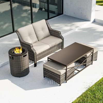 UPTIOT Outdoor Lounge Set with Fire Pit & Ottoman Seating,Beige | Target