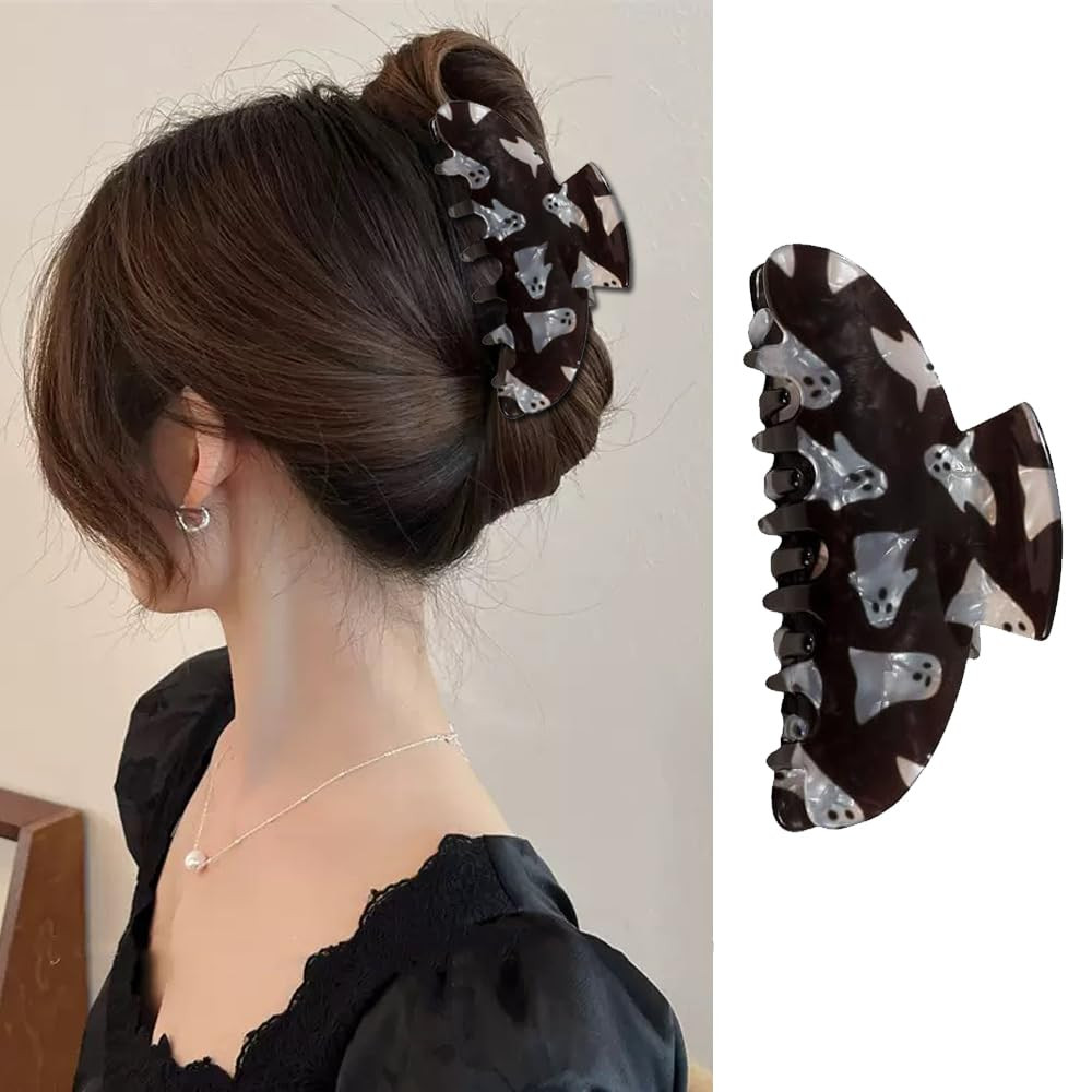 Halloween Hair Clips Large Acrylic Black Ghost Hair Claw Clips for Halloween Hair Accessories Strong Hold Jaw Clips Nonslip Hair Clamp Ghost Claw Clip for Women Girl Thick/Thin Hair Styling Decoration | Amazon (US)