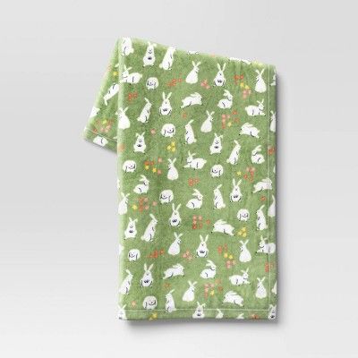 Printed Plush Bunny Easter Throw Blanket Green - Room Essentials™ | Target