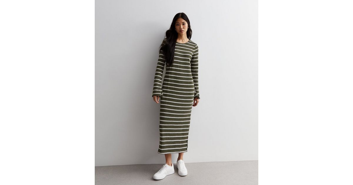 Khaki Stripe Knit Midi Dress | New Look | New Look (UK)