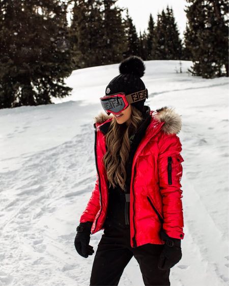 Ski outfit 
Sam red puffer jacket on sale 
Topshop sno ski suit
Fendi ski goggles on sale 

#LTKSeasonal #LTKtravel #LTKsalealert